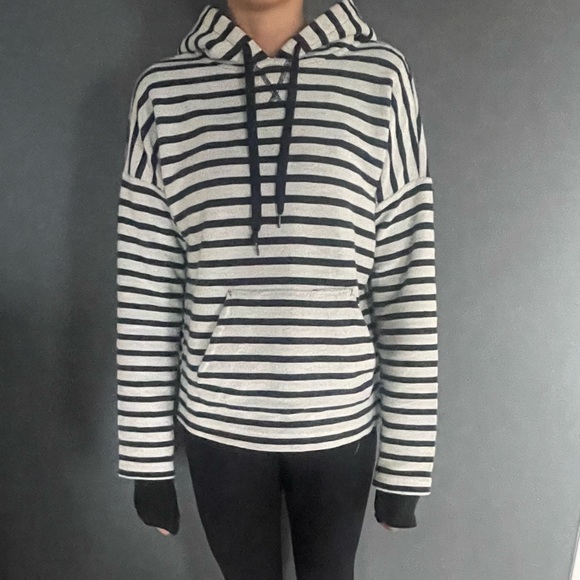 Alexander Wang Stripe French Terry Hooded Sweatshirt in Ink/Ivory XS - Picture 3 of 12